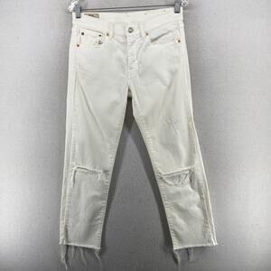POLO RALPH LAUREN Jeans Womens 27 Dungarees Slim Crop Distressed Raw Hem White